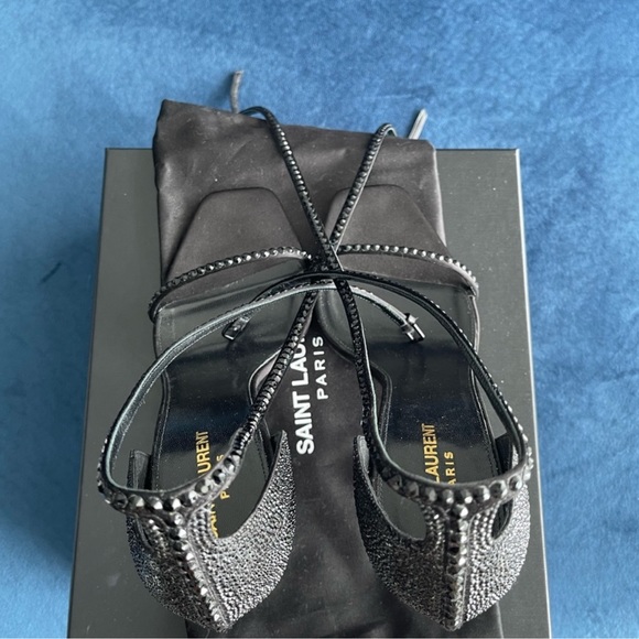 Saint Laurent Opyum YSL Wraparound Sandals with Embellished Black Crystals Sz 41 - Picture 4 of 9